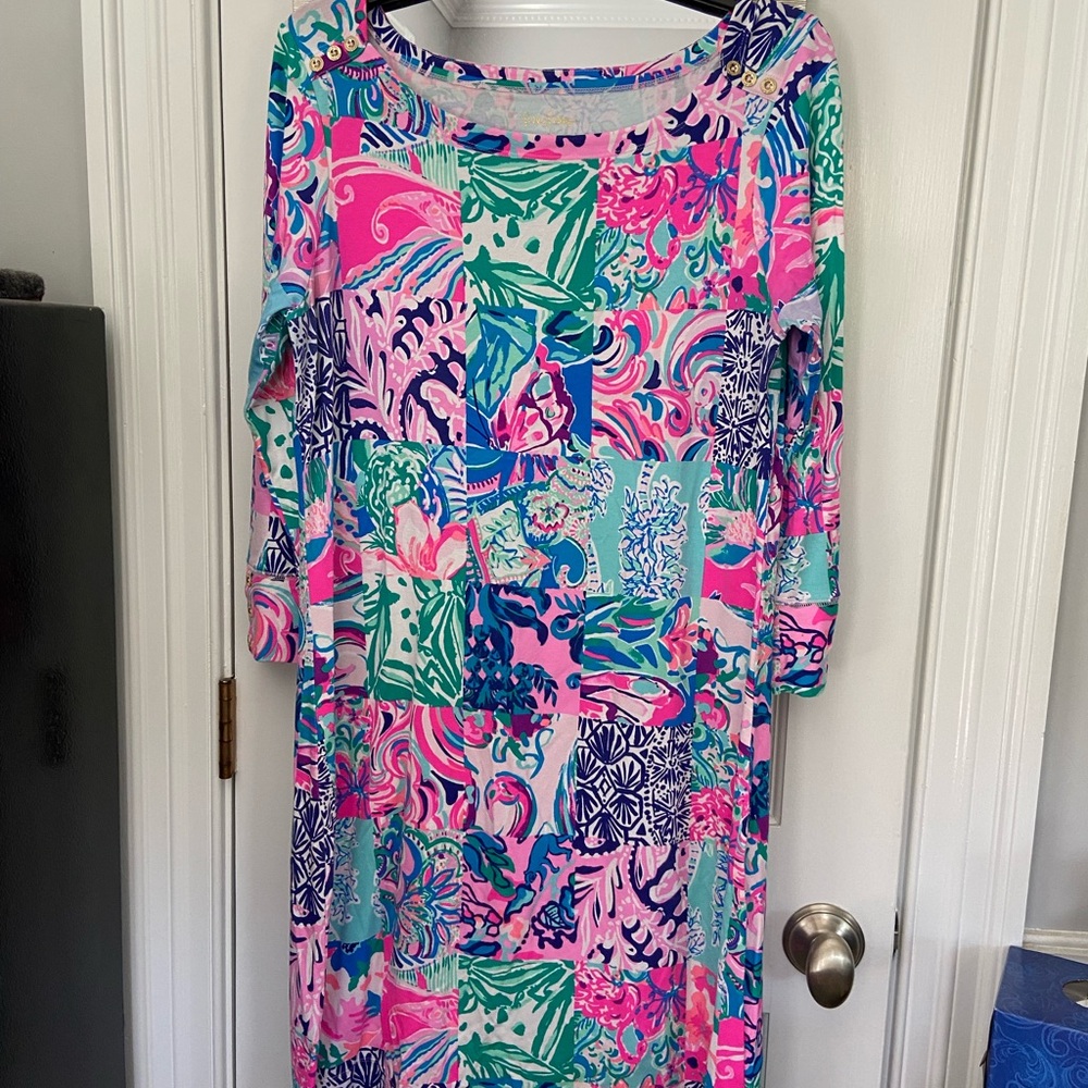Lilly Pulitzer Large Vibrant Pink & Blue Patterned Women's Dress - Picture 1 of 5